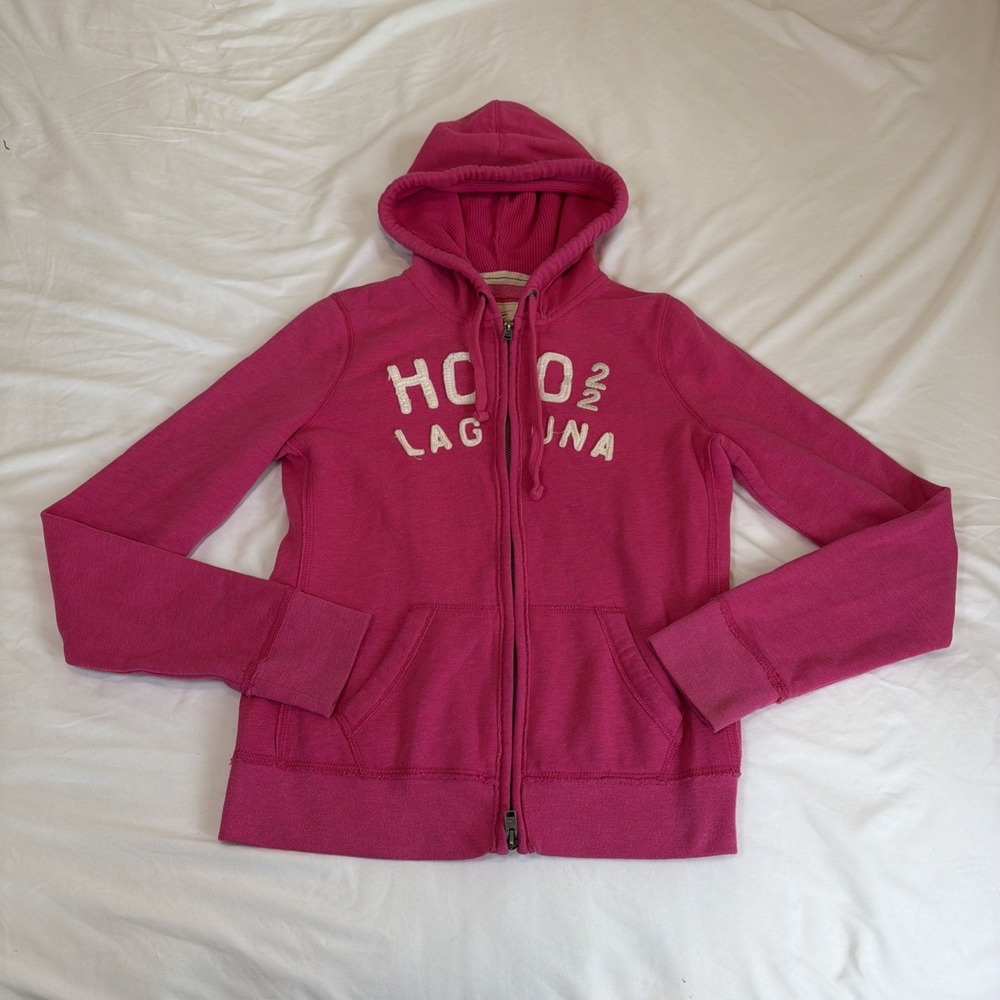 Hollister Laguna Beach Hoodie Size Large Full Zip Y2K 2000s Preppy School Pink